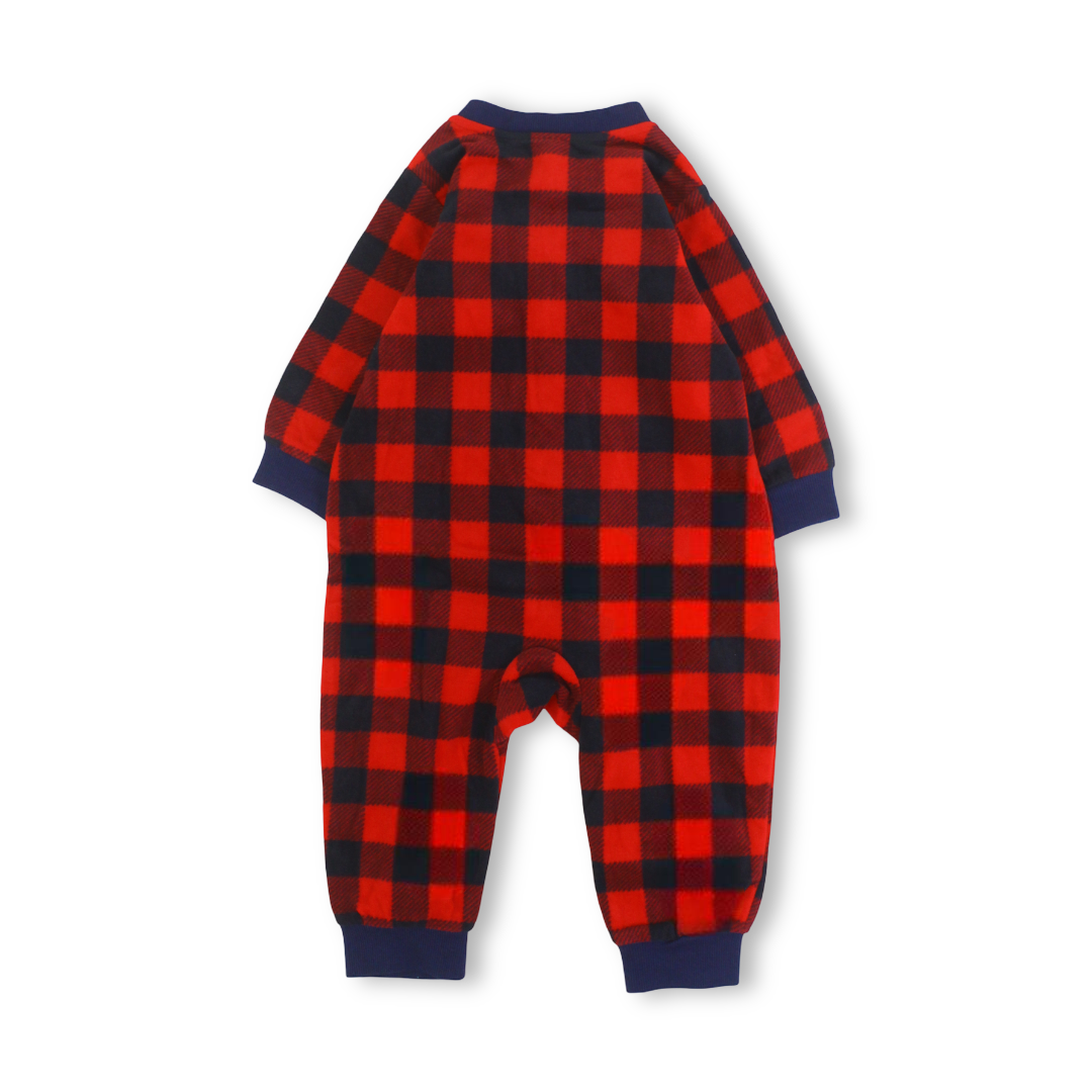 Baby Boys Velvet Footless Onesie – Red with Check Pattern