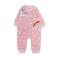 Baby Girls Velvet Footless Onesie – Pink with Unicorn Design