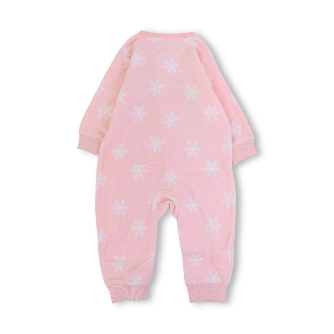 Baby Girls Velvet Footless Onesie – Pink with Dino Design