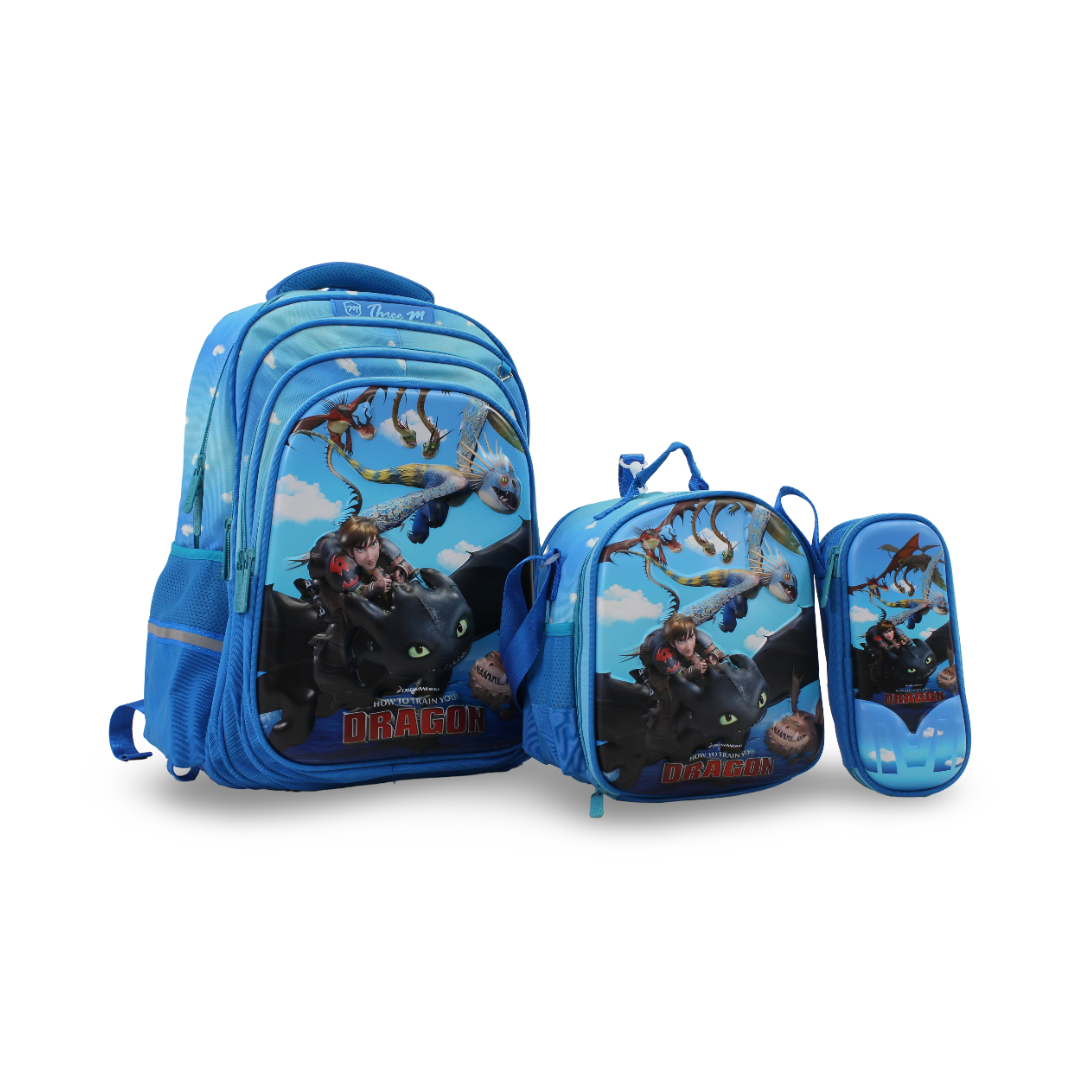 3M Dragon School Set 16 Inches – Blue with Backpack, Lunch Bag & Pencil Case