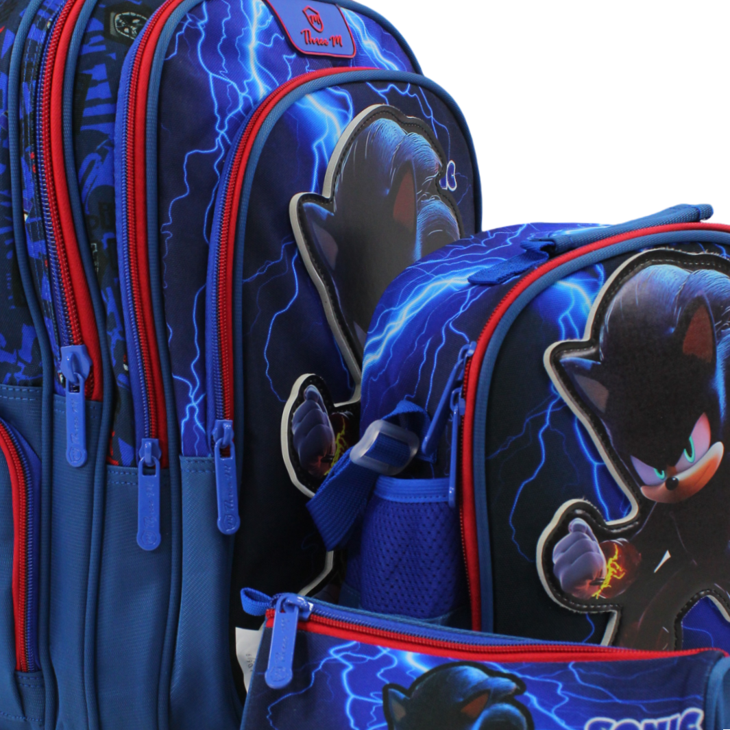 3M Sonic School Set 18 Inches – Blue & Red with Backpack, Lunch Bag & Pencil Case
