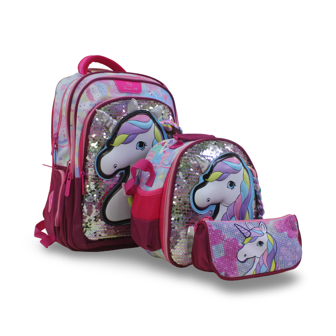 3M Unicorn School Set 18 Inches – Fuchsia with Backpack, Lunch Bag & Pencil Case