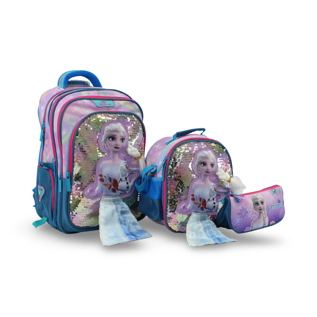 3M Elsa School Set 18 Inches – Turquoise & Purple with Backpack, Lunch Bag & Pencil Case
