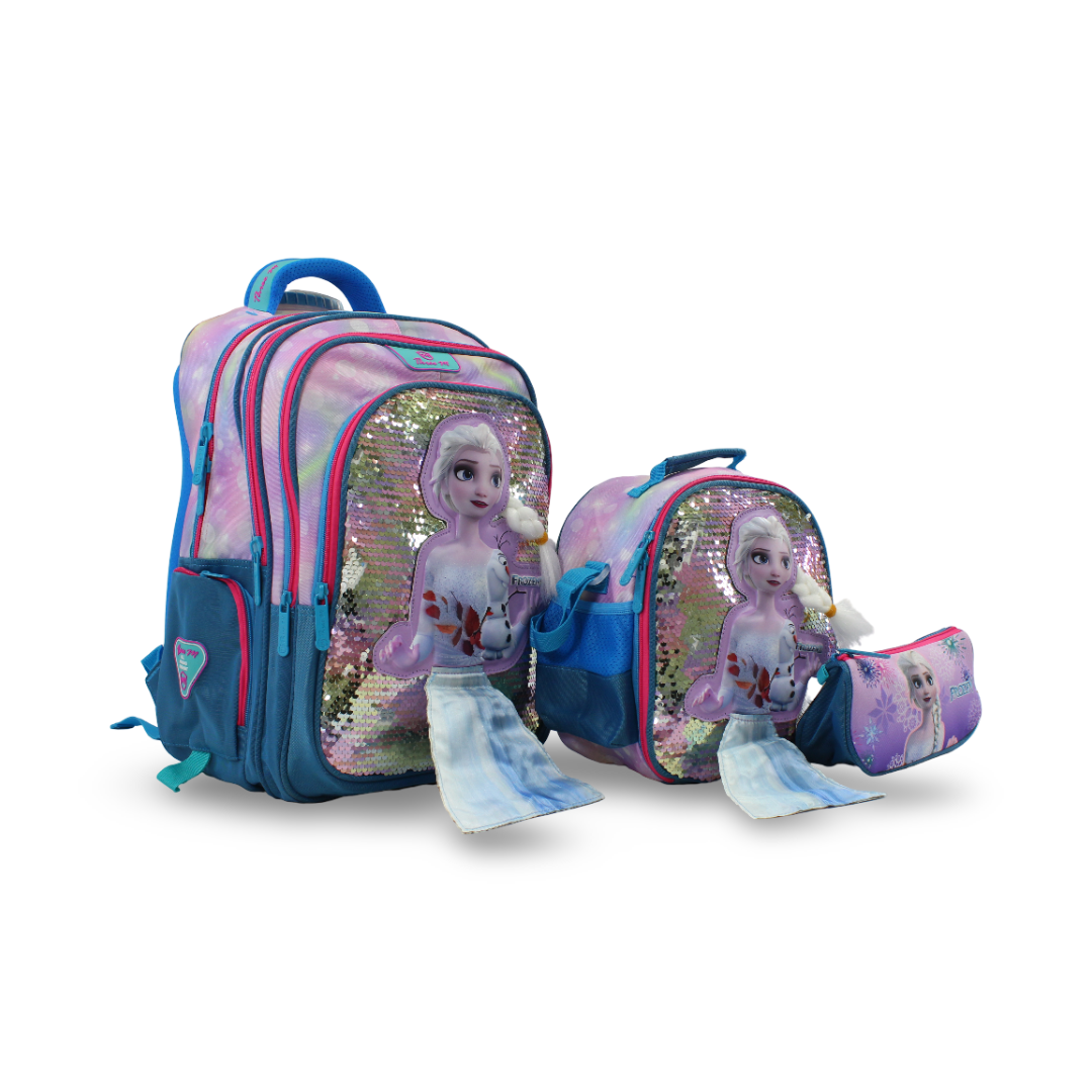 3M Elsa School Set 16 Inches – Turquoise & Purple with Backpack, Lunch Bag & Pencil Case