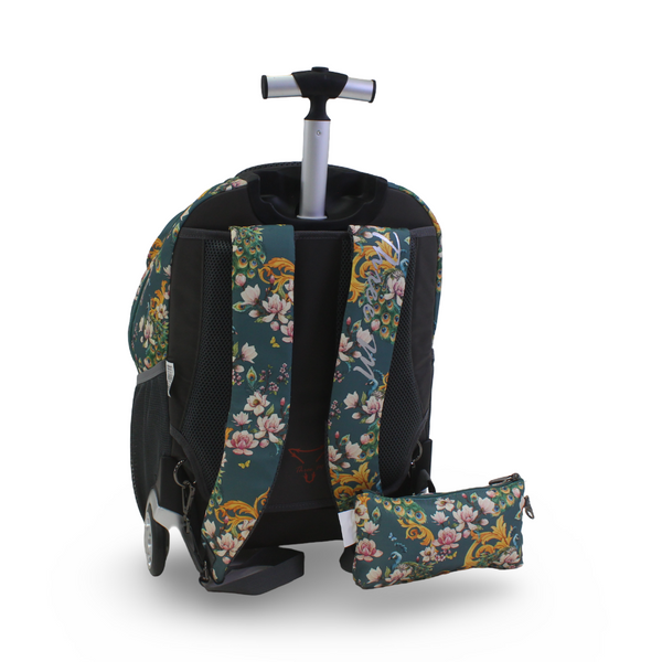 3M Floral Trolley School Bag with Pencil Case – Olive 20 Inches