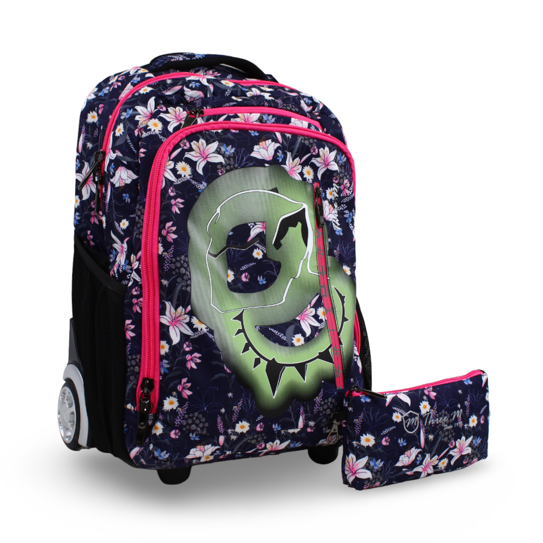 3M Floral Trolley School Bag with Pencil Case – Navy (20 inches)