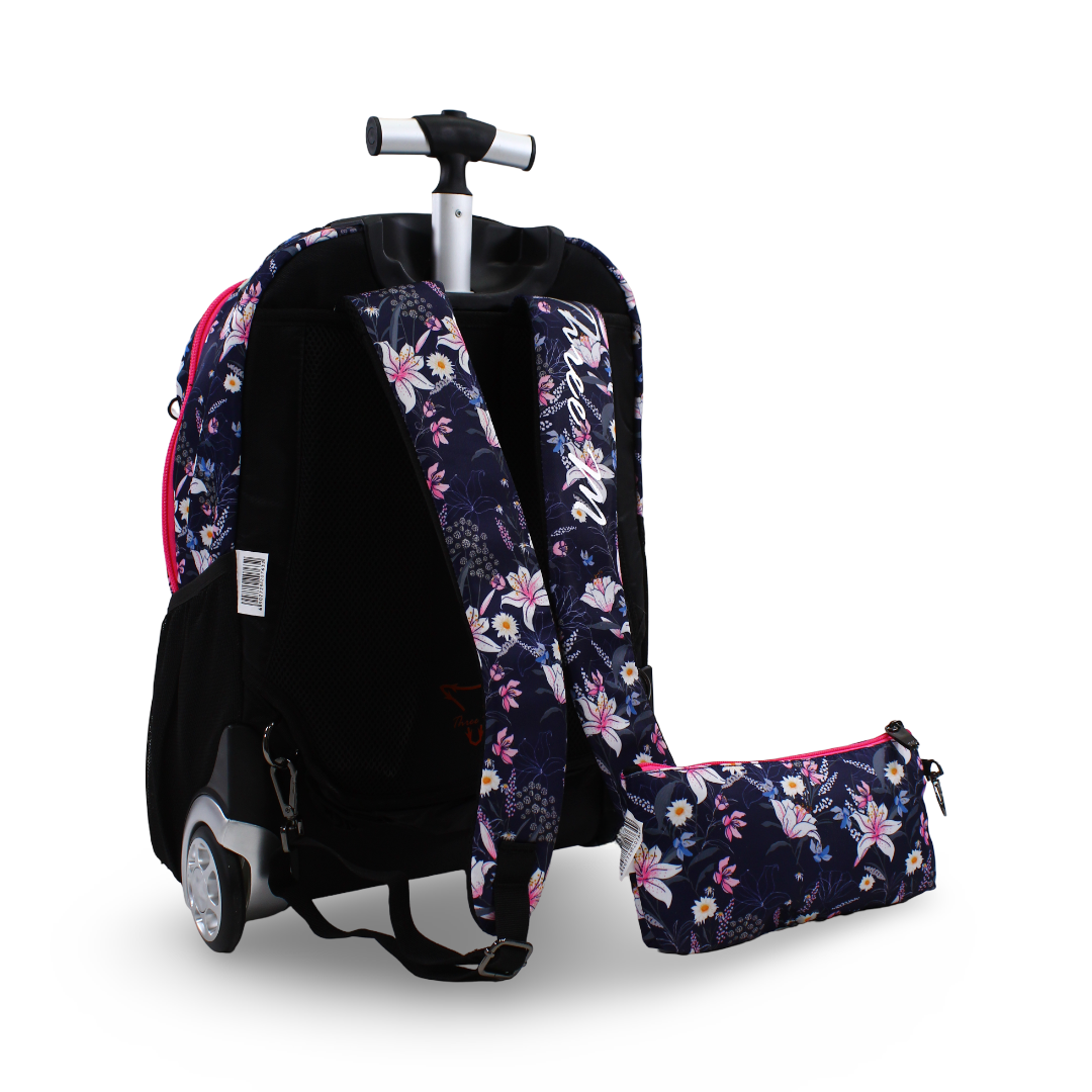 3M Floral Trolley School Bag with Pencil Case – Navy (20 inches)