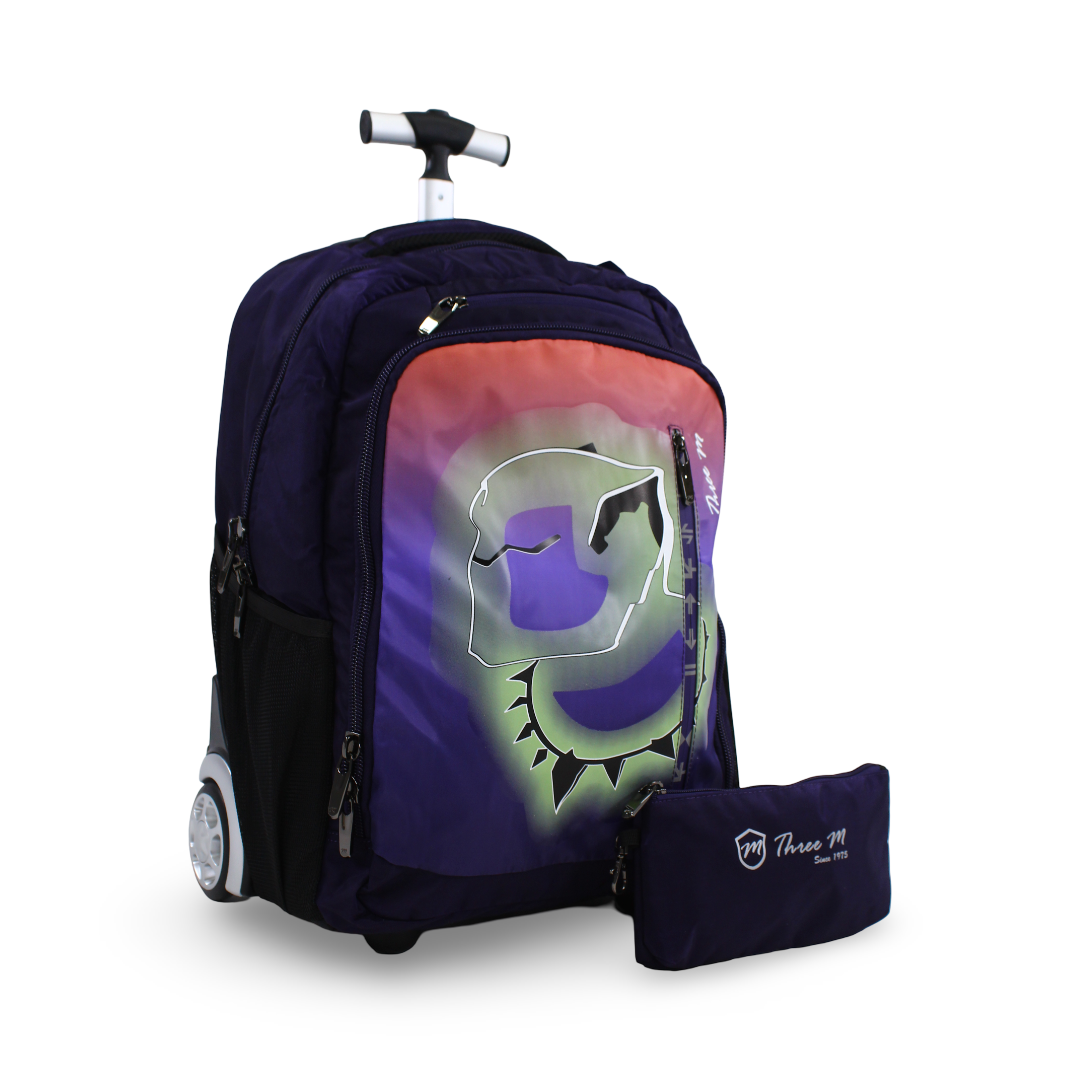 3M Dinosaur Trolley School Bag with Pencil Case – Purple 20 Inches