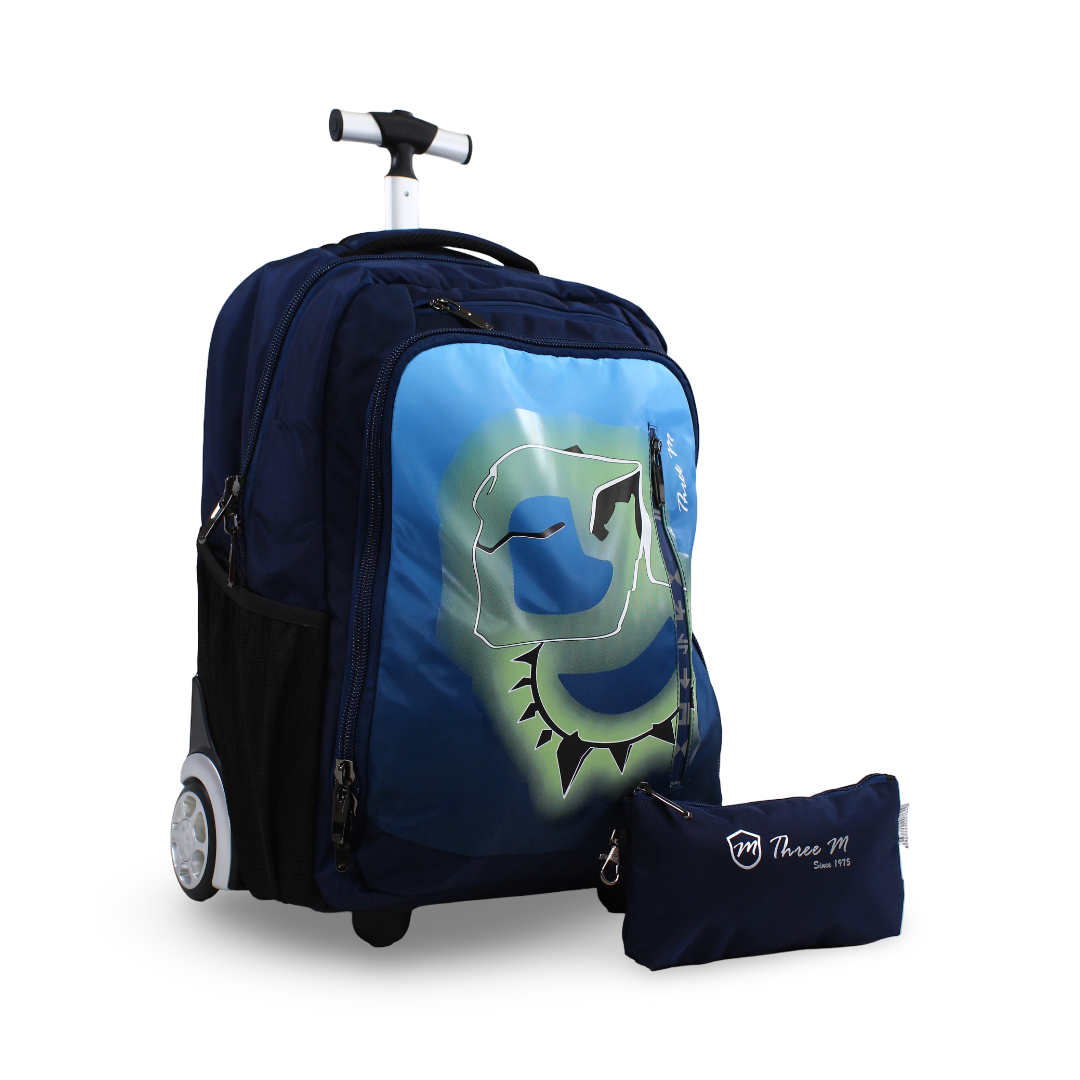 3M Dinosaur Trolley School Bag with Pencil Case – Navy 20 Inches