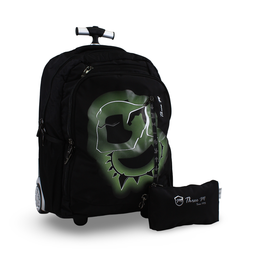 3M Dinosaur Trolley School Bag with Pencil Case – Black 20 Inches