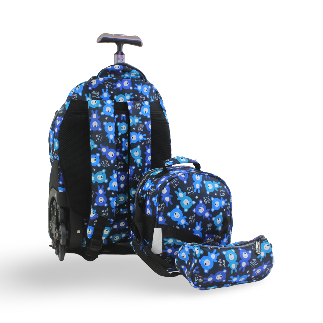 3M Little Bear Trolley School Bag Set – Black with Pencil Case & Lunch Bag