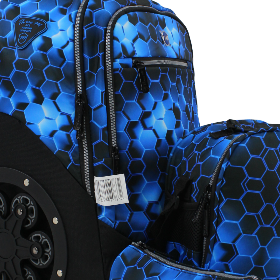 3M Geometric Pattern Trolley School Bag Set – Blue with Pencil Case & Lunch Bag
