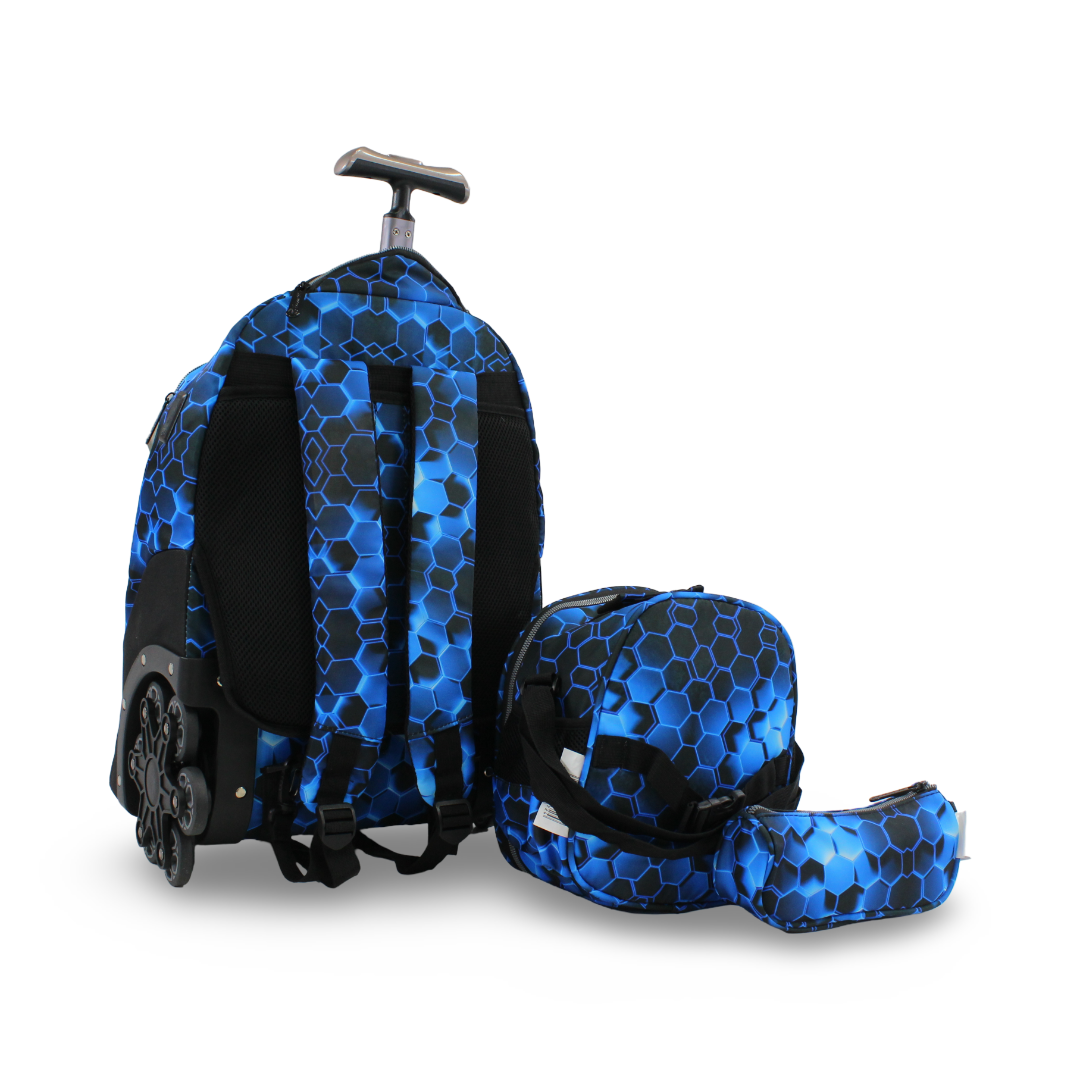 3M Geometric Pattern Trolley School Bag Set – Blue with Pencil Case & Lunch Bag