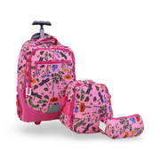 3M Floral & Butterflies Trolley School Bag Set – Pink with Pencil Case & Lunch Bag