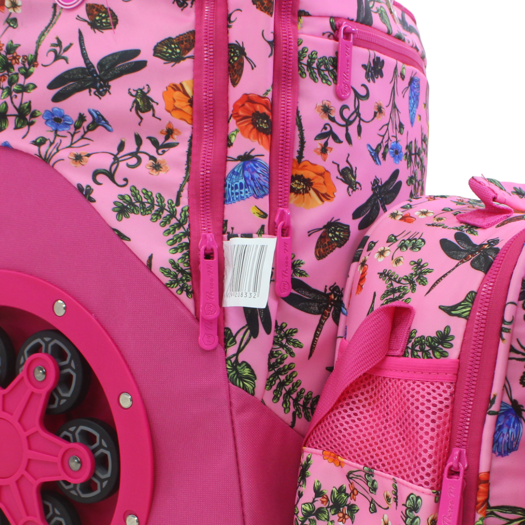 3M Floral & Butterflies Trolley School Bag Set – Pink with Pencil Case & Lunch Bag