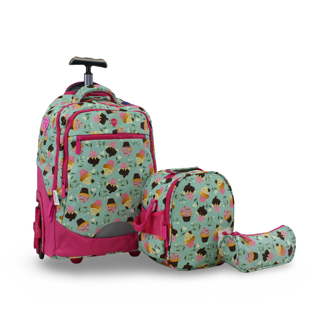 3M Ice Cream Trolley School Bag Set – Mint & Fuchsia with Pencil Case & Lunch Bag