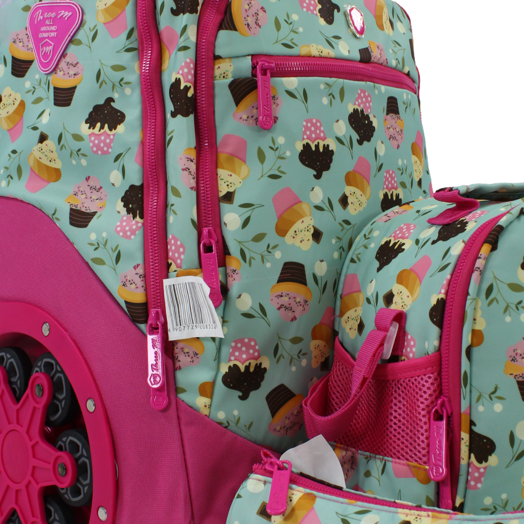 3M Ice Cream Trolley School Bag Set – Mint & Fuchsia with Pencil Case & Lunch Bag