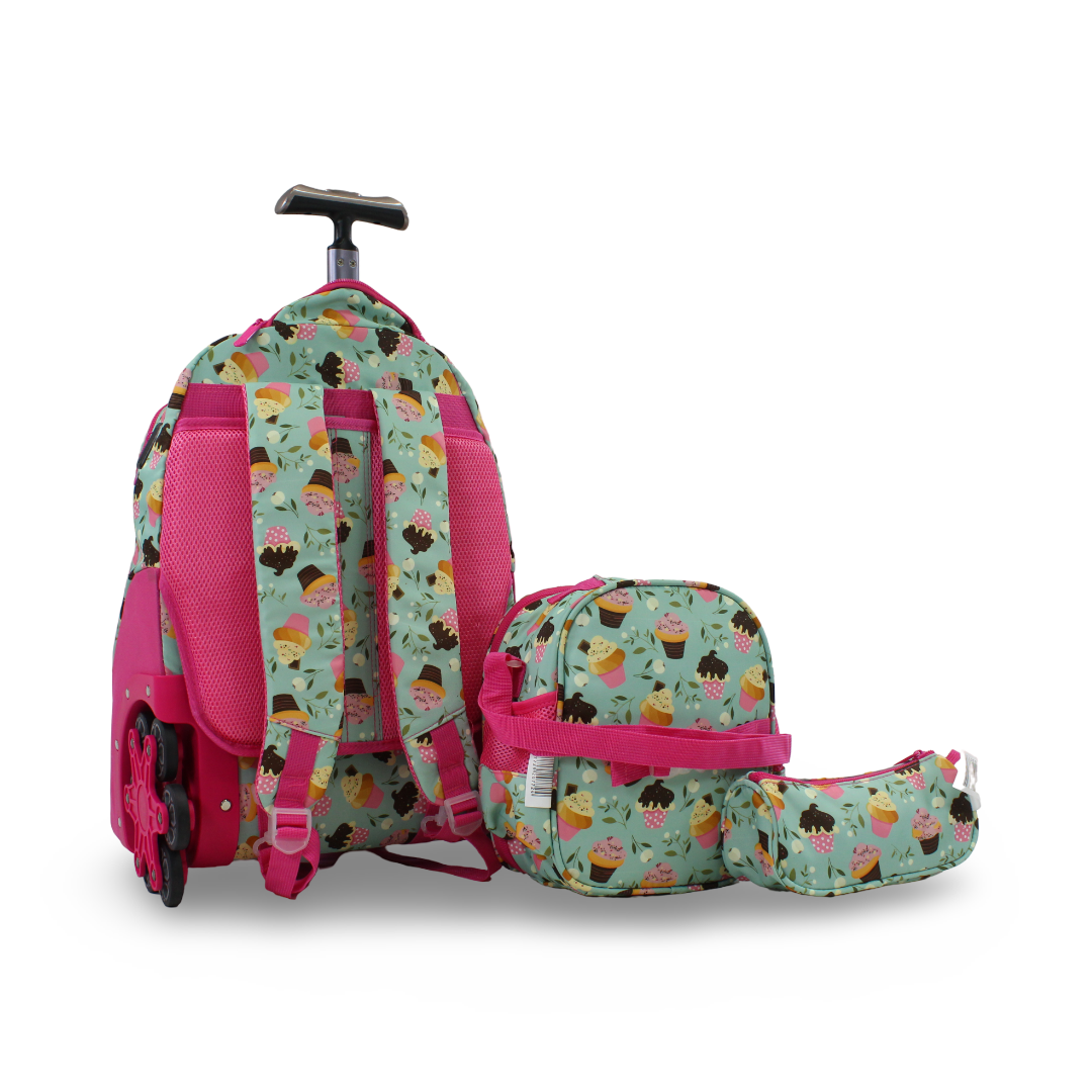 3M Ice Cream Trolley School Bag Set – Mint & Fuchsia with Pencil Case & Lunch Bag
