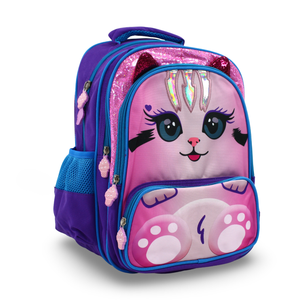 3M KG Backpack – Pink & Purple with Cat Print (15 Inches) - School