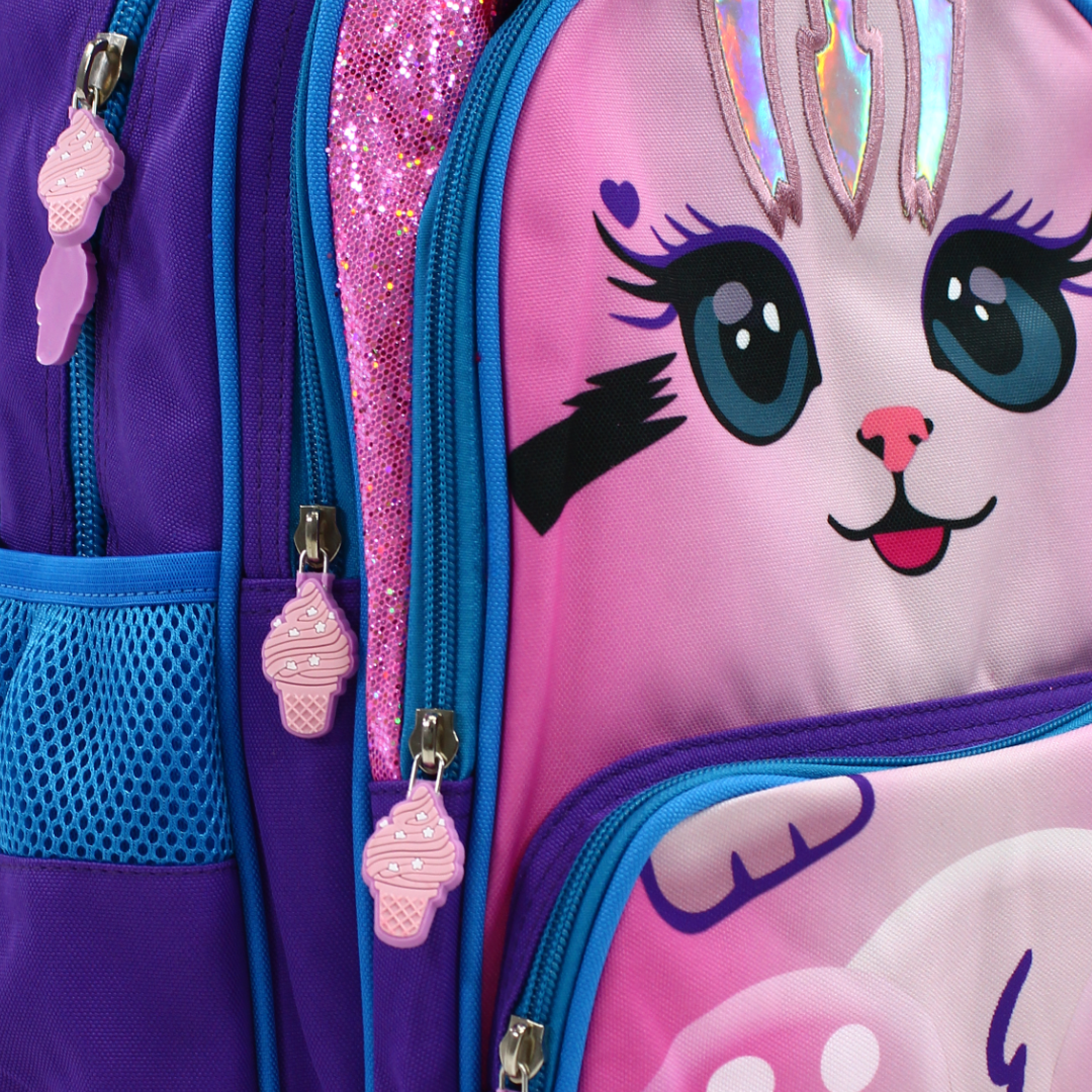 3M KG Backpack – Pink & Purple with Cat Print (15 Inches)