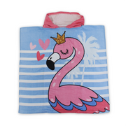 Girls Poncho – Baby Blue with Flamingo Print