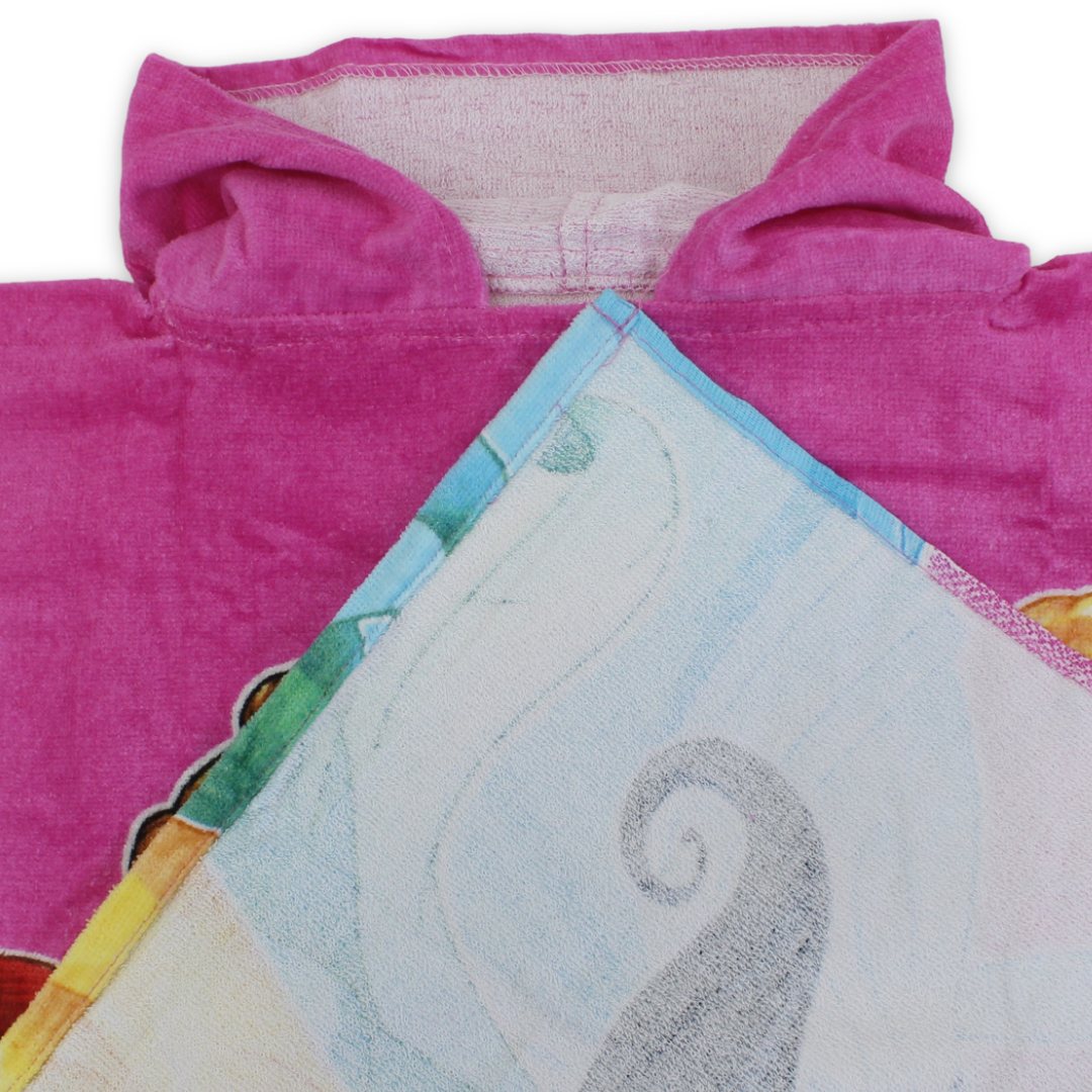 Girls Poncho – Pink with Princess Print