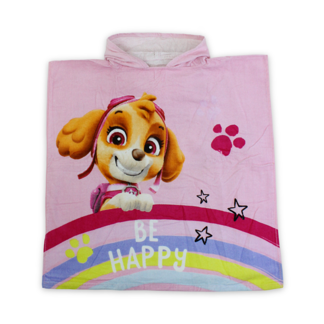 Girls Poncho – Pink with "Be Happy" Print