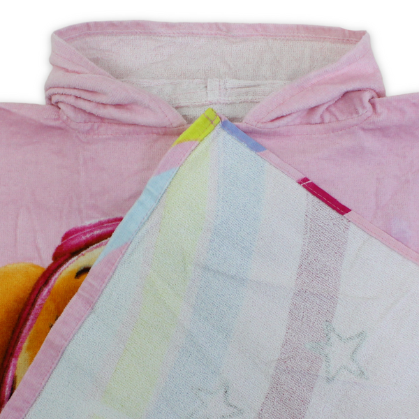 Girls Poncho – Pink with "Be Happy" Print