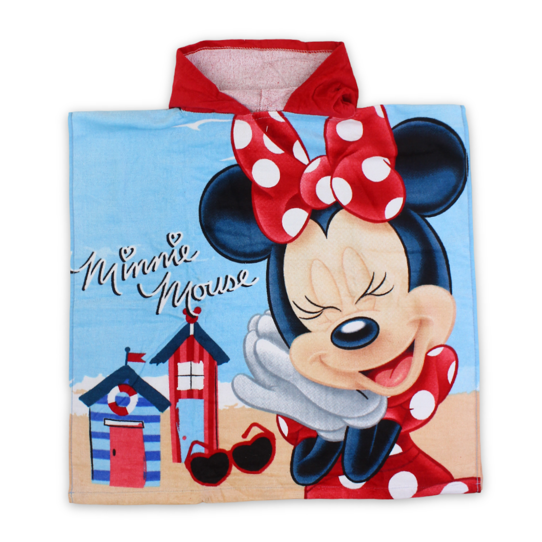 Girls Poncho – Blue with Minnie Mouse Print