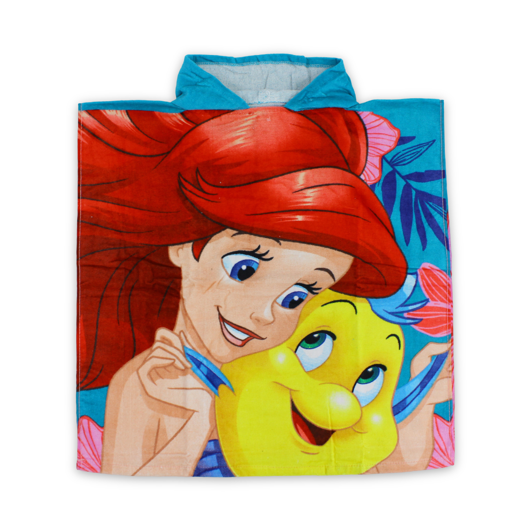 Girls Poncho – Multicolor with Ariel and Flounder Print