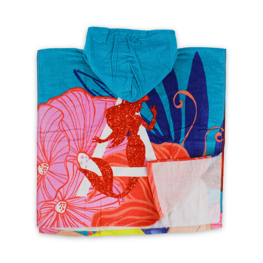 Girls Poncho – Multicolor with Ariel and Flounder Print