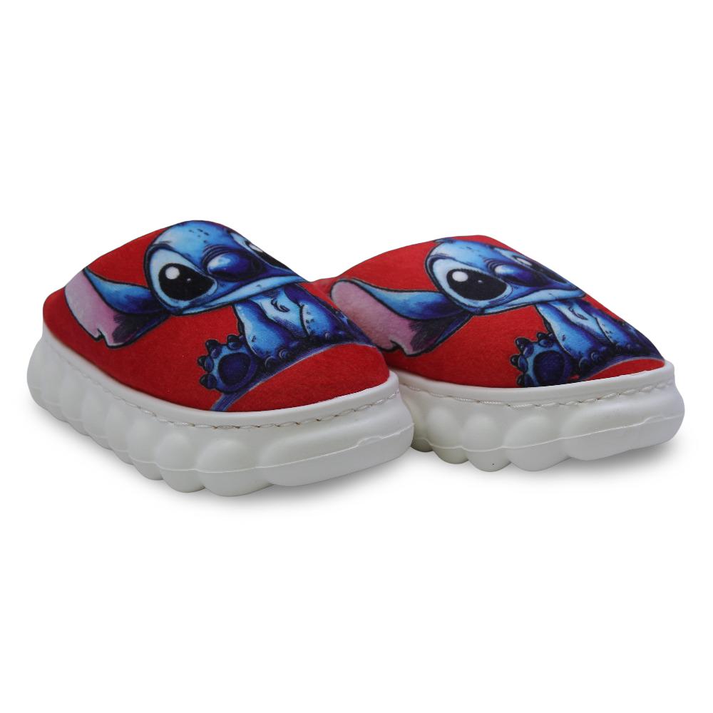 Girls Fur Slippers – Red with Stitch Design - Clothing - Konooz