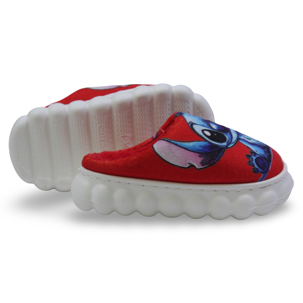 Girls Fur Slippers – Red with Stitch Design