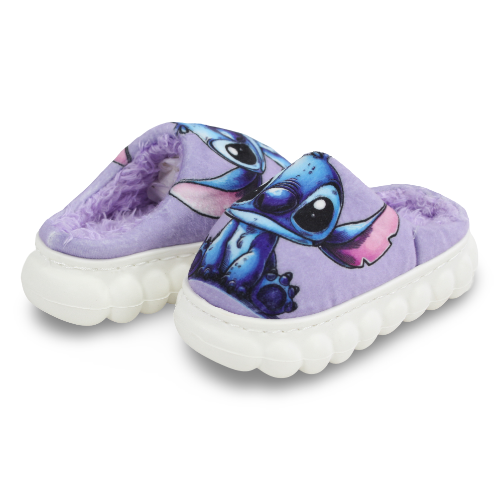 Girls Fur Slippers – Purple with Stitch Design