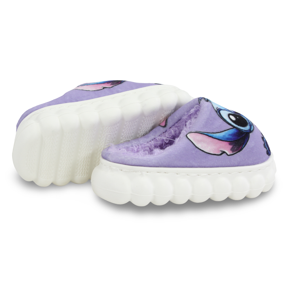 Girls Fur Slippers – Purple with Stitch Design