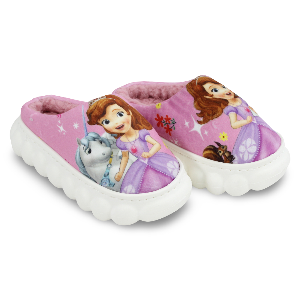 Girls Fur Slippers – Pink with Sofia Design - Clothing - Konooz