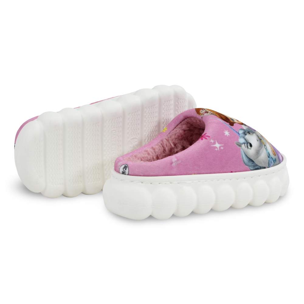 Girls Fur Slippers – Pink with Sofia Design