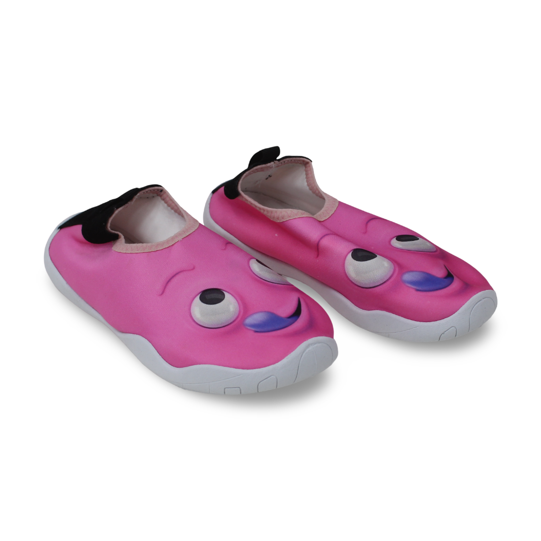 Girls Rubber Water Shoes – Pink Funny Cartoon Face Print - Clothing - Konooz