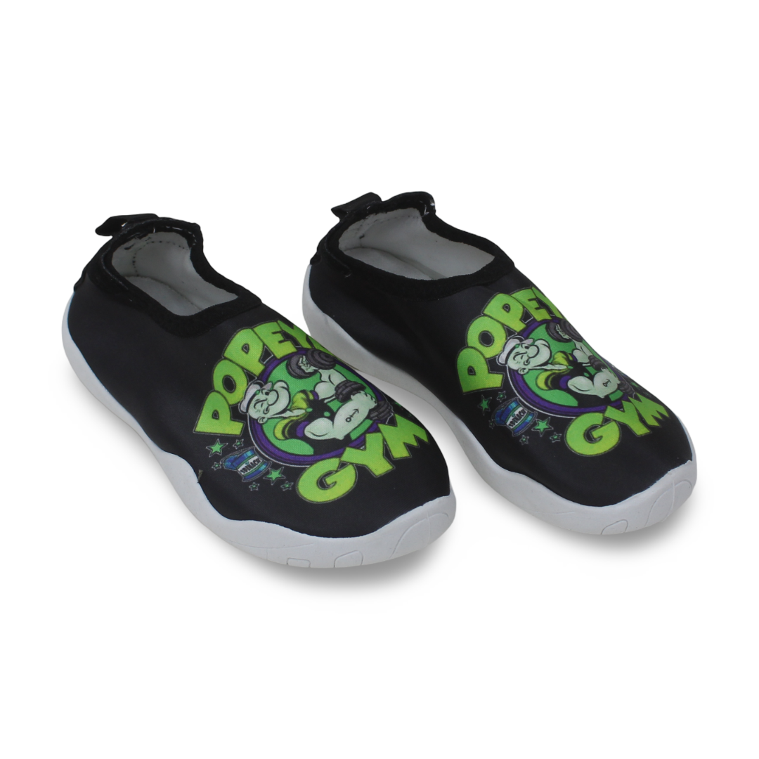 Boys Rubber Water Shoes – Black Popeye the Sailor Print - Clothing - Konooz