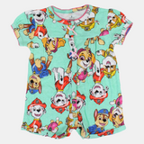 Baby Girls Cotton Romper – Mint Green with Paw Patrol Print