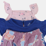 Baby Girls Cotton 3-Piece Outfit Set – Indigo with Flying Unicorn Design