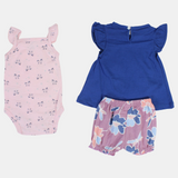 Baby Girls Cotton 3-Piece Outfit Set – Indigo with Flying Unicorn Design