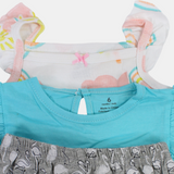 Baby Girls Cotton 3-Piece Outfit Set – Aqua with Flamingo Design