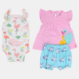 Baby Girls Cotton Outfit Set – Pink with Swan Design
