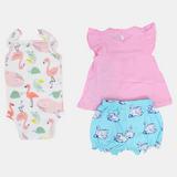 Baby Girls Cotton Outfit Set – Pink with Swan Design