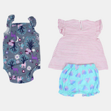 Baby Girls Cotton 3-Piece Outfit Set – Pink with Stripes and Unicorn Design