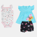 Baby Girls Cotton 3-Piece Outfit Set – Aqua with Butterfly Design