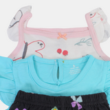 Baby Girls Cotton 3-Piece Outfit Set – Aqua with Butterfly Design
