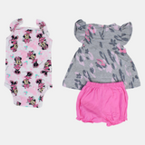 BABY Girls Cotton 3-Piece Outfit Set – Grey with Minnie Mouse Design