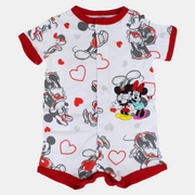 Baby Girls Cotton Romper – White with Minnie Mouse Print